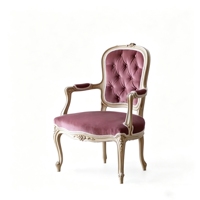 Fauteuil de salle à manger sculpté de style rétro français en velours rose avec boucle, fauteuil individuel de luxe pour chambre à coucher ou maquillage