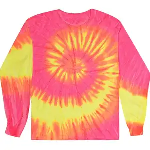 Camiseta de manga larga personalizada con diseño Tie Dye, ropa informal de poliéster para mujer, camiseta de manga larga transpirable al por mayor