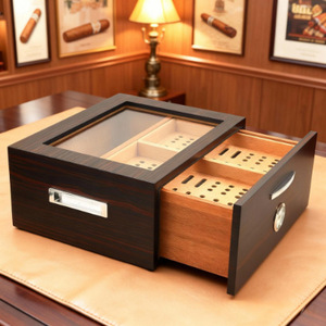Caja de Cigarros Clásica de Madera JOFI con Cajón Humidor, Estuche de Almacenamiento Rectangular a Prueba de Humedad, Incluye Cortador para Guardar Cigarros - Product Image 1