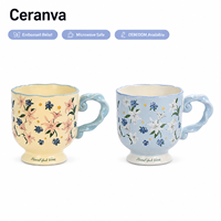 Mug Kopi Keramik Vintage Bermotif Bunga dengan Gagang - Desain Bunga Lukis Tangan Ideal untuk Teh dan Kopi untuk Penggunaan Sehari-hari & Hadiah
