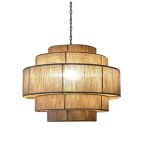 Lustre en corde de chanvre de style japonais, diamètre 50cm 60cm 80cm, lumière LED ronde, ampoule E27, salon, chambre à coucher, salle à manger, bureau - Product Image 5