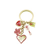Aşk Kalpli Anahtarlık, 75x30mm, Hediyeler ve Çantalar için Parlak Emaye Alaşımlı Çoklu Charm Tasarımı, Altın ve Kırmızı