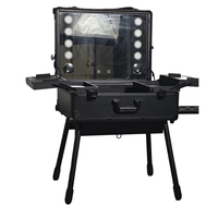 Valise de transport pour artiste avec écran complet de 24 pouces, miroir éclairé, haut-parleur Bluetooth, valise à roulettes, aluminium, station de coiffure pour barbier