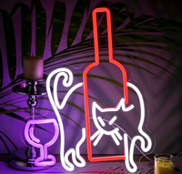 Enseigne néon LED Chat avec bouteille de vin et raisin, lumière néon personnalisée sur panneau acrylique pour décoration murale de bar