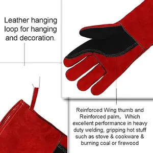 En ucuz inek gizlemek bölünmüş anti-cut deri uzun dirsek eldiven kırmızı sopa kaynak eldivenleri