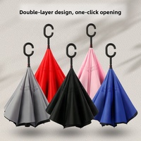 Parapluie droit inversé manuel en fibre de verre, double couche, tissu pongé 190T, à ouverture manuelle en forme de C, pour la vente en gros