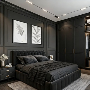 Armoire intégrée de luxe BALOM personnalisée, style vintage noir et laiton, peinture mate, style shaker, rangement de chambre à coucher, meilleur prix - Product Image 3