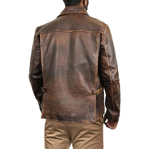 New Custom Vintage Distress Coat Mens <b>Western</b> Cowhide Leather <b>Jacket</b> Good Quality Material Design - Product Image 2