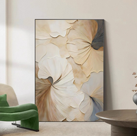 Peinture sur toile abstraite de feuilles de Ginkgo à texture 3D peinte à la main, art mural minimaliste neutre en techniques mixtes pour la décoration du salon