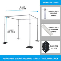 Structure de toile de fond carrée en alliage d'aluminium de 3 m (10 pieds) avec kit de tuyaux et rideaux réglables pour événements, mariages, mandaps, utilisation intérieure/extérieure