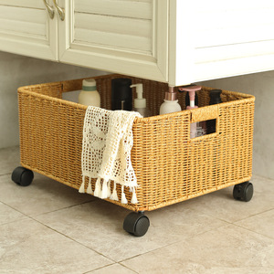 Panier à linge tissé à la main pour évier avec roulettes, pour ranger le détergent et autres articles - Product Image 1