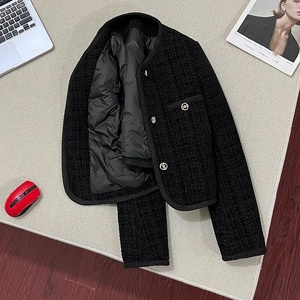 Noir petit parfum <span class=keywords><strong>manteau</strong></span> court 2025 nouveau printemps et automne mince Tweed à manches longues haut vestes pour femmes - Product Image 5