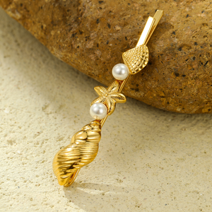 Horquilla de Acero Inoxidable Estilo Lujo - Set de Pinzas para Flequillo Liu Hai con Concha de Perla y Titanio, Concha Marina y Estrella de Mar - Product Image 6