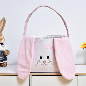 Sac à main de Pâques brodé avec des oreilles de lapin, tissu en velours de carotte et décorations d'œufs, paniers de Pâques durables à main - Product Image 4