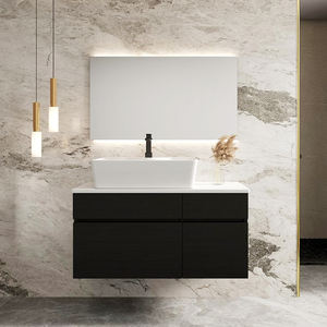 Vente directe d'usine moderne noir flottant salle de bain meuble sous-vasque avec dessus <span class=keywords><strong>en</strong></span> faux marbre céramique comptoir <span class=keywords><strong>bassin</strong></span> <span class=keywords><strong>surélevé</strong></span> bol évier - Product Image 1