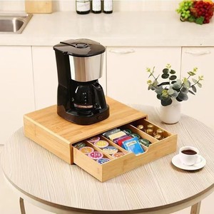 Caja de almacenamiento para cápsulas de café de bambú con cajones y compartimentos para organizar la cocina o el escritorio. - Product Image 1