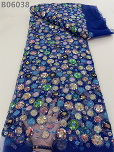Tela de encaje bordada con cuentas, tul de lentejuelas Multicolor, para vestido de boda - Product Image 4