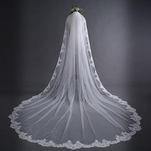 Velo da sposa lungo 3x3 metri bianco avorio con bordo in pizzo e pettine, accessori da sposa, velo nuziale - Product Image 1