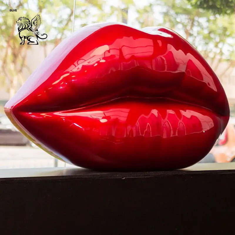 Escultura Popular de fibra de vidrio para decoración del hogar, labios rojos grandes de resina Pop Art