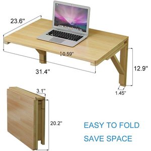 Solid <b>Wood</b> Folding Wall Mounted <b>Table</b> Natural Color Rectangle Minimalist Design For Home Office Bedroom Dining Room - Product Image 5