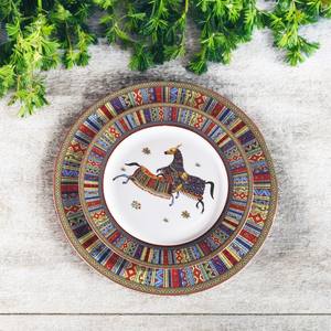 Vente en gros de 10 pouces plaqué or en porcelaine osseuse service de table de luxe assiettes rondes en porcelaine avec motif cheval pour la maison - Product Image 3