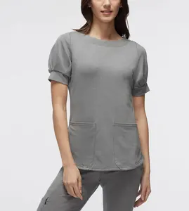Trendy Nursing Scrub Stand Collar Medical Sets Nurse Uniform Short Sleeve Uniform Hospital OEM Puff Beauty Uniforms