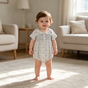 Conjunto de pijama para bebé SR3569 RTS, mono de manga corta con estampado a cuadros, venta al por mayor. - Product Image 1