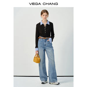 VEGA CHANG 2026 Yeni Bol Kesim İnceltici Retro Yıkama Yüksek Bel Düz Paça Kot Pantolon - Product Image 3