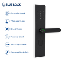 Poignée de porte numérique intelligente Bluelock Black TTlock avec WiFi Tuya, biométrique, empreinte digitale, carte, mot de passe pour usage domestique dans les hôtels/appartements
