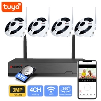 Kamera Keamanan Rumah Nirkabel Anxinshi 3MP 4CH NVR Kit 360 °   Sistem Kamera CCTV Fisheye WiFi Dalam & Luar Ruangan