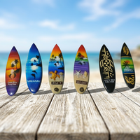 Aimant créatif en bois en forme de planche de surf, mini décoration, palmier côtier, dauphin, ornement de bureau, souvenir, cadeau, fait main à Bali