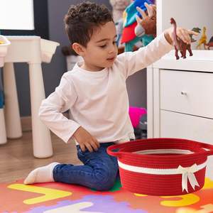 Panier-cadeau de la Saint-Valentin, panier de rangement vide en corde tressée, panier pour enfants avec nœud, paniers en corde de coton pour jouets, chats et chiens - Product Image 5