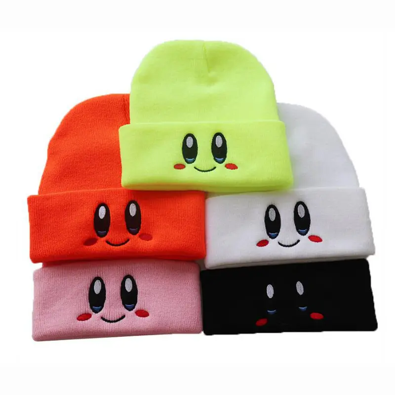 Ywmx Phim Hoạt Hình Kirby Dệt Kim Beanie Hat Thêu Kawaii Đen Trắng Mùa Đông Ấm Áp Dành Cho Người Lớn Cô Gái Beanie Bán Buôn