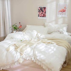 HONI Chic <strong>Ruffle</strong> Lace Polyester Duvet Cover Set Girl <strong>White</strong> <strong>Bedding</strong> 3 Piece Full Duvet Cover with Zipper Closure - Product Image 5