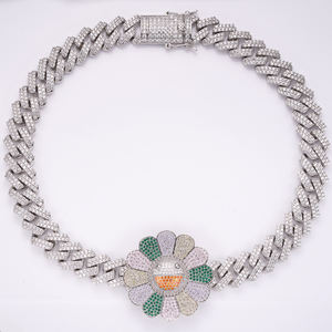 Nuevo Collar de Cadena con Diseño de Girasol de Miami, Chapado en Oro, con Circonitas y Diamantes, Plata <span class=keywords><strong>925</strong></span>, Estilo Hip Hop, para Hombre - Product Image 4