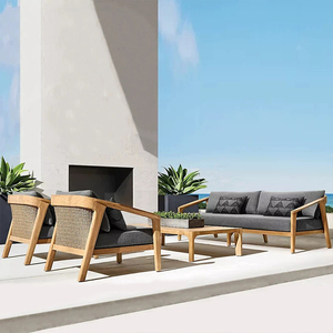 Moderne Binnenplaats Tuinbank Pe Rotan En Teak Houten Sectionele Buitenbankstel Hoge Kwaliteit Op Maat Teak Tuinmeubilair - Product Image 3