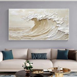 Peinture sur toile de vagues océaniques dynamiques, peinture de mer texturée, art mural 3D, décoration d'intérieur, peinture abstraite moderne avec cadre - Product Image 2