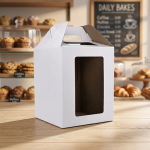 Boîte à gâteau en carton kraft blanc avec fenêtre, emballage cadeau alimentaire avec poignée pour pâtisserie, dessert, fête - Product Image 4