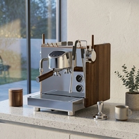 Machine à café semi-automatique professionnelle électrique 2850W en acier inoxydable avec panneau latéral en noyer pour expresso/cappuccino, usage hôtelier