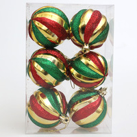 Boules de Noël de luxe transfrontalières en gros, 6 cm, fabriquées à la machine, en plastique électroplaqué, 2 couleurs, décorations suspendues pour sapin de Noël