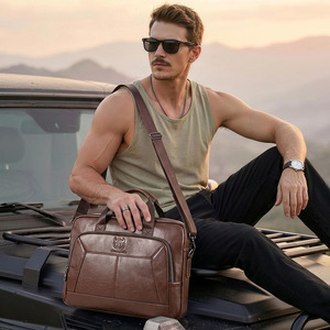 BULLCAPTIAN Custom Business Men's Leather Briefcase 14 Inch Leather Laptop Bag Genuine Leather Briefcase Office Bag for Men - Product Image 2