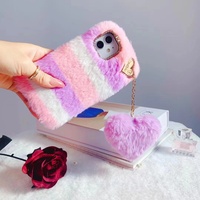 Étui de téléphone portable en TPU souple en fourrure de peluche en forme de cœur d'amour de luxe pour iPhone 7 8 Plus Xr X Xs Max 11 12 13 14 15 16 17 Pro Max
