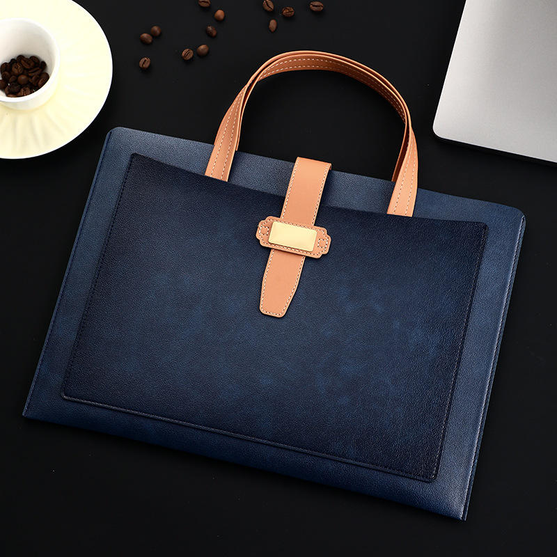 D1011 - Sac à documents amélioré (support pour ordinateur portable) - Bleu foncé (stockage double couche, poignée incluse)