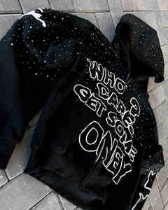 Tùy Chỉnh Màn Hình In Ấn Pháp Terry Dây Kéo Bông Đồ Họa Nặng Đau Khổ Y2K Thêu Người Đàn Ông Dây Kéo Lên Rhinestone Áo - Product Image 2