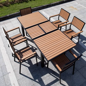 Waterproof Anti-Corrosion Composite Wood <b>Outdoor</b> Table Set With <b>Stackable</b> Armrest <b>Chairs</b> for Home Living Room Hotel Furniture OT - Product Image 3