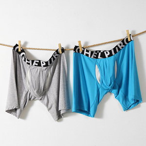 Da uomo a maglia a gamba lunga con apertura anteriore a mosca <span class=keywords><strong>slip</strong></span> Boxer a doppio strato con foro del pene con fascia spessa a vita rapida e asciutta biancheria intima - Product Image 5