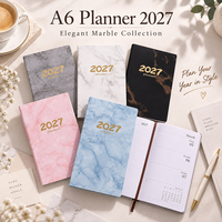 Agenda hebdomadaire 2027 A6, agenda anglais, couverture en marbre OEM, feuille d'or, 5 couleurs, agenda quotidien portable, cadeau scolaire