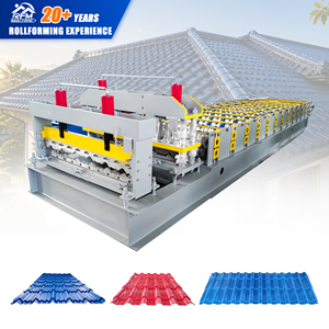 Machine de formage à froid de tôles d'acier pour toitures en tuiles métalliques, de 12 mètres, avec pompe à moteur et PLC, modèle <span class=keywords><strong>RFM</strong></span> - Product Image 1