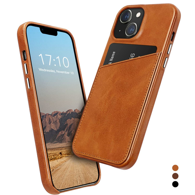 Factory Custom Luxury Genuine Leather Full Wrap Style Phone Case with RFID Blocking and Card Slot for iPhone 13 Pro Max