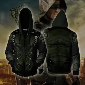 2021 Green Arrow 3D Hoodies Hero Costume Clothing Oliver Queen Zip Up Hoodie 3D Printed Zipper Hoodies Tops